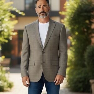 Pronto Uomo Platinum Wool Men Grey WindowPane Plaid Blazer Jacket Suit Coat 46L